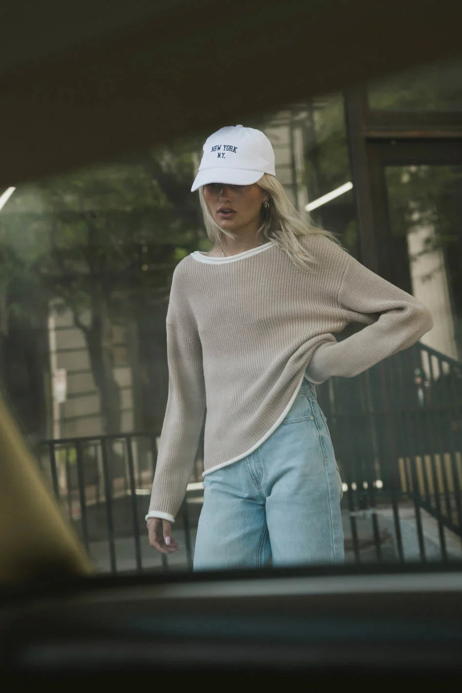 Mandy Contrast Sweater in Tan - FINAL SALE