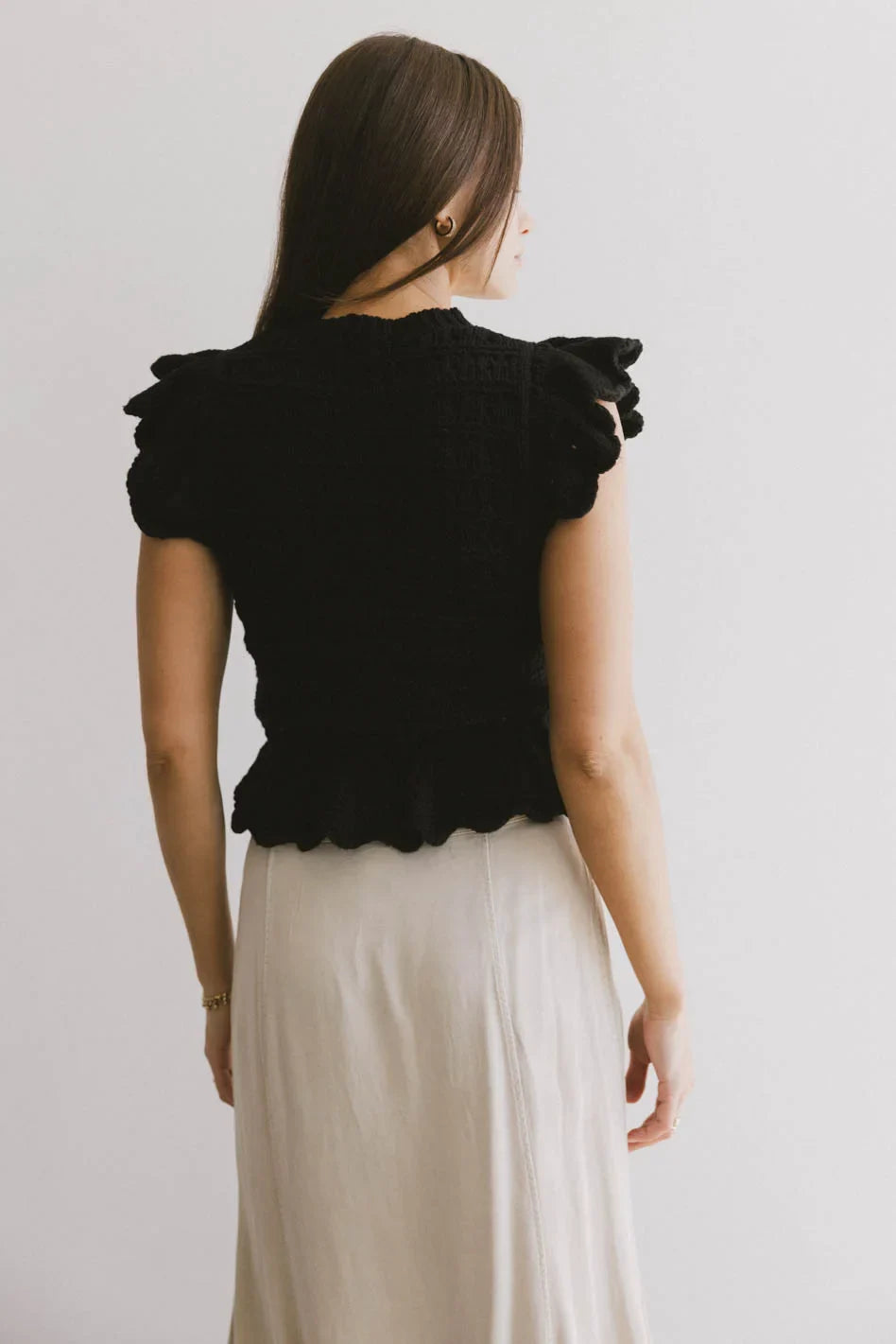 Shelly Ruffled Sweater Top in Black - FINAL SALE