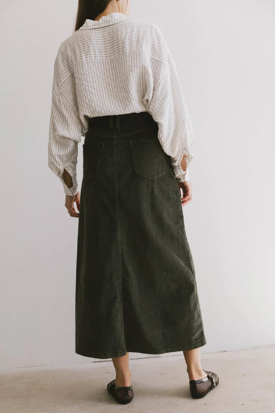 Sambria Corduroy Skirt in Olive - FINAL SALE