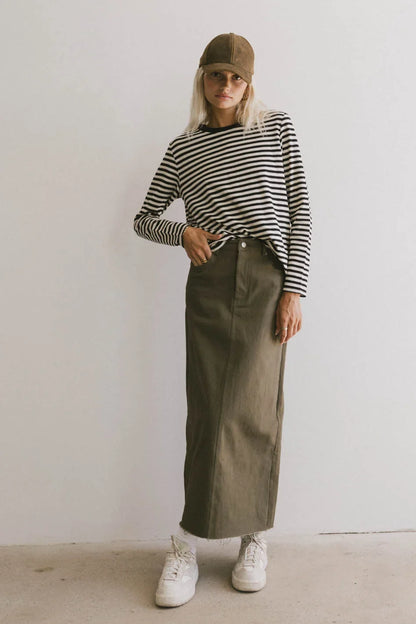 Rylie Denim Maxi Skirt in Olive - FINAL SALE