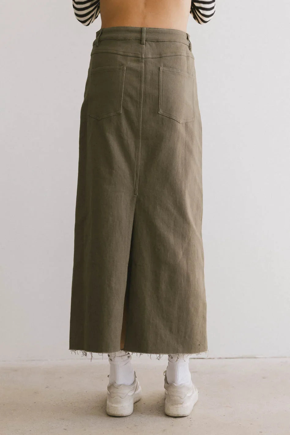 Rylie Denim Maxi Skirt in Olive - FINAL SALE