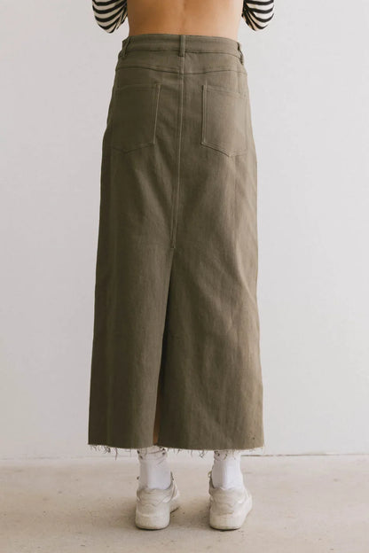 Rylie Denim Maxi Skirt in Olive - FINAL SALE