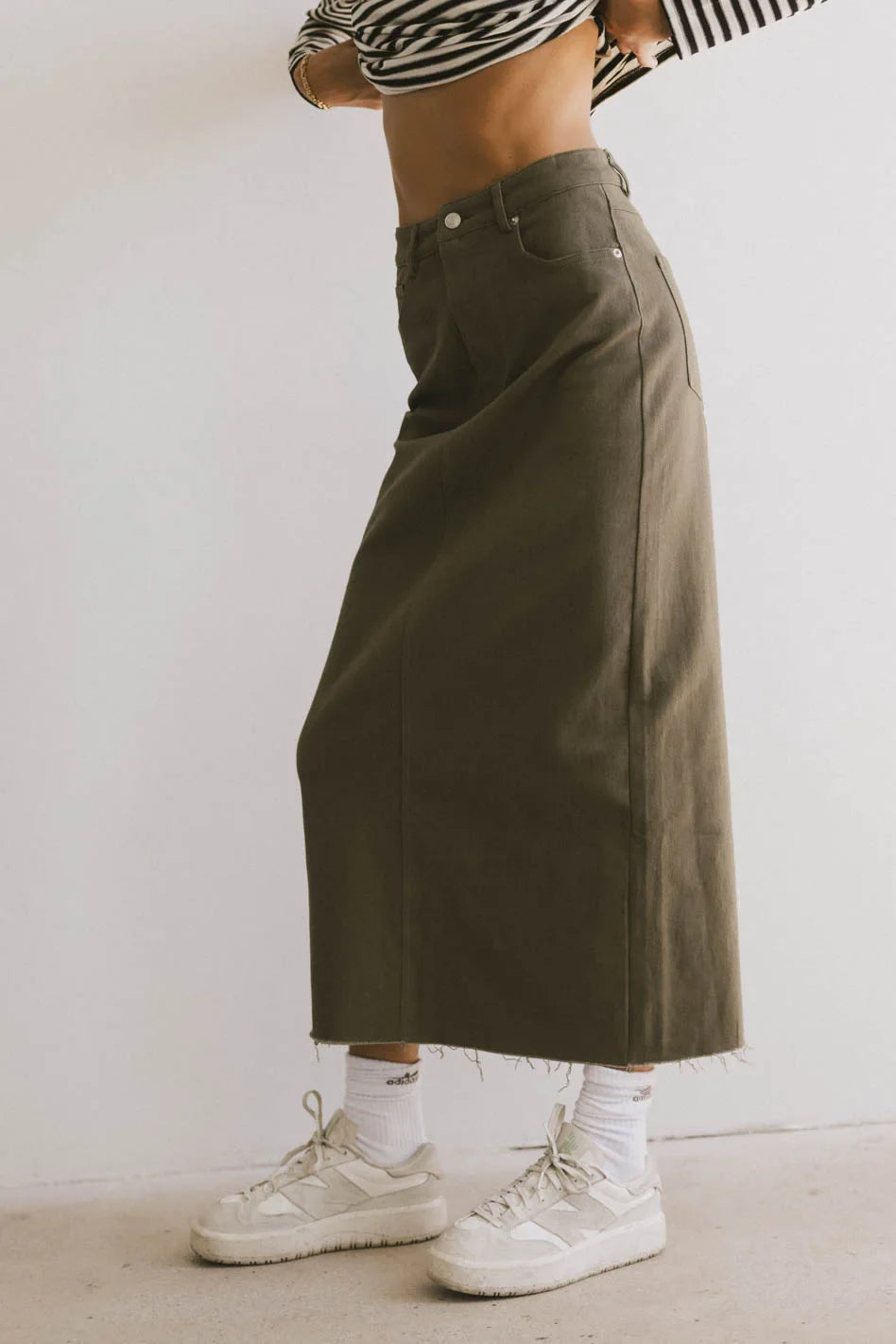 Rylie Denim Maxi Skirt in Olive - FINAL SALE
