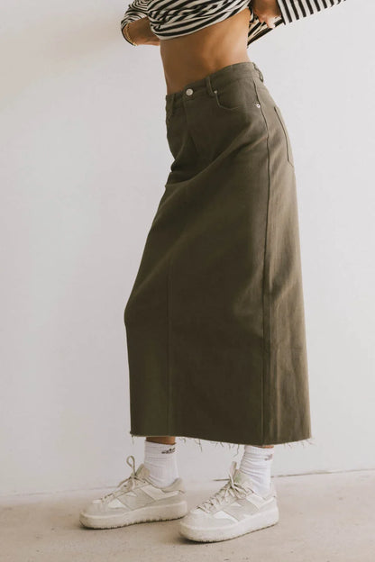 Rylie Denim Maxi Skirt in Olive - FINAL SALE