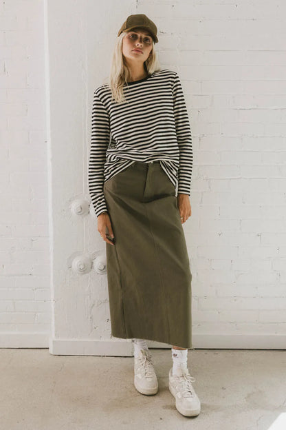Rylie Denim Maxi Skirt in Olive - FINAL SALE
