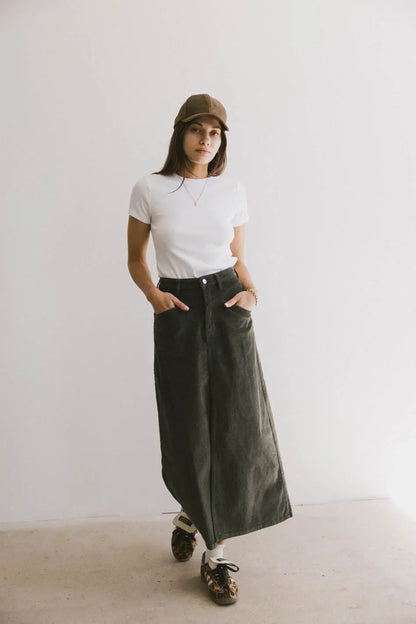 Sambria Corduroy Skirt in Olive - FINAL SALE