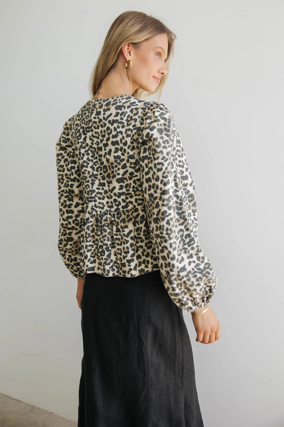 Maggie Peplum Tie Blouse in Leopard - FINAL SALE