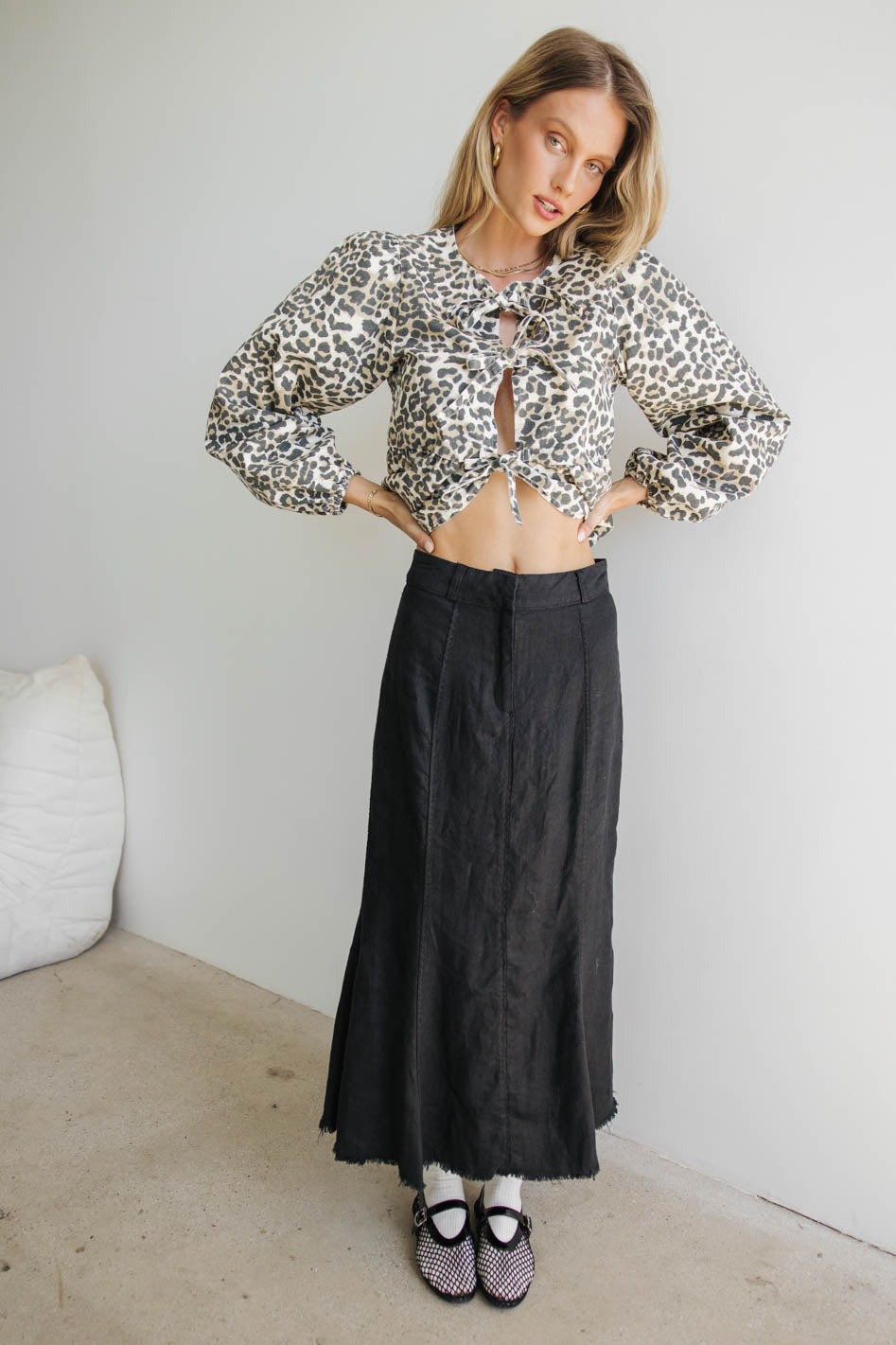 Maggie Peplum Tie Blouse in Leopard - FINAL SALE