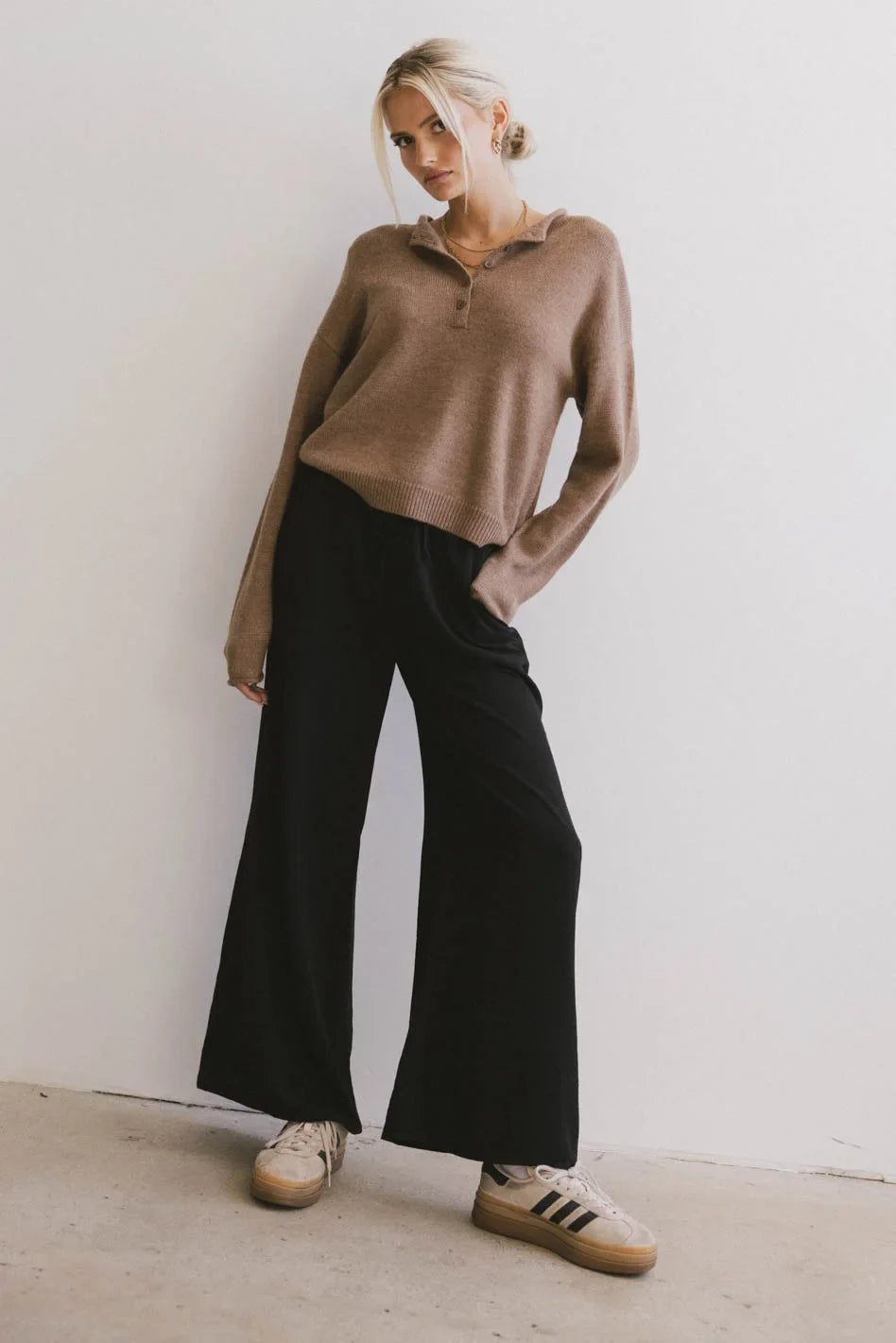 Meli Button Front Knit Sweater in Brown - FINAL SALE