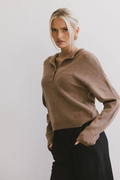 Meli Button Front Knit Sweater in Brown - FINAL SALE