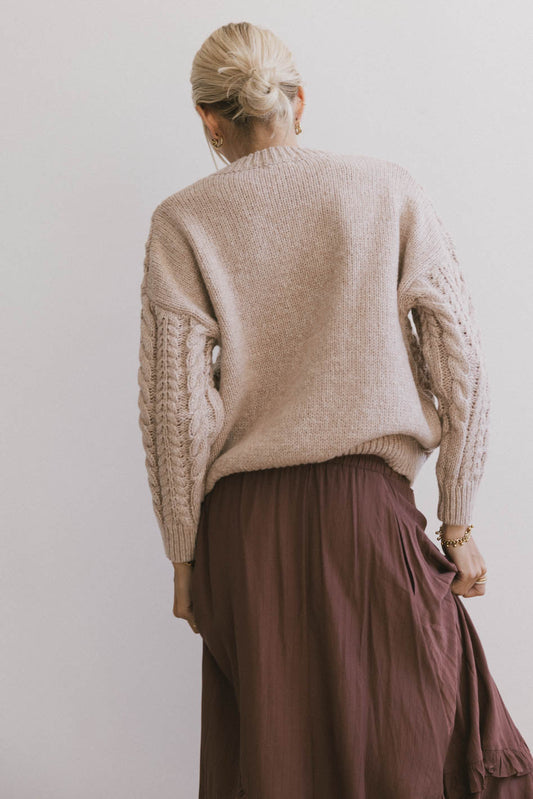 Annie Cable Knit Sweater in Taupe - FINAL SALE