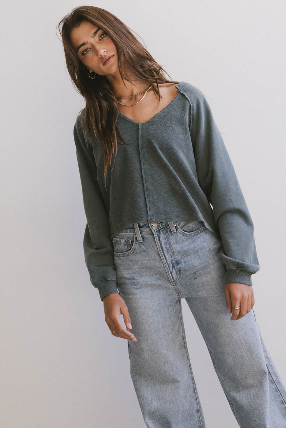 Exposed Seam Sweatshirt in Teal - FINAL SALE