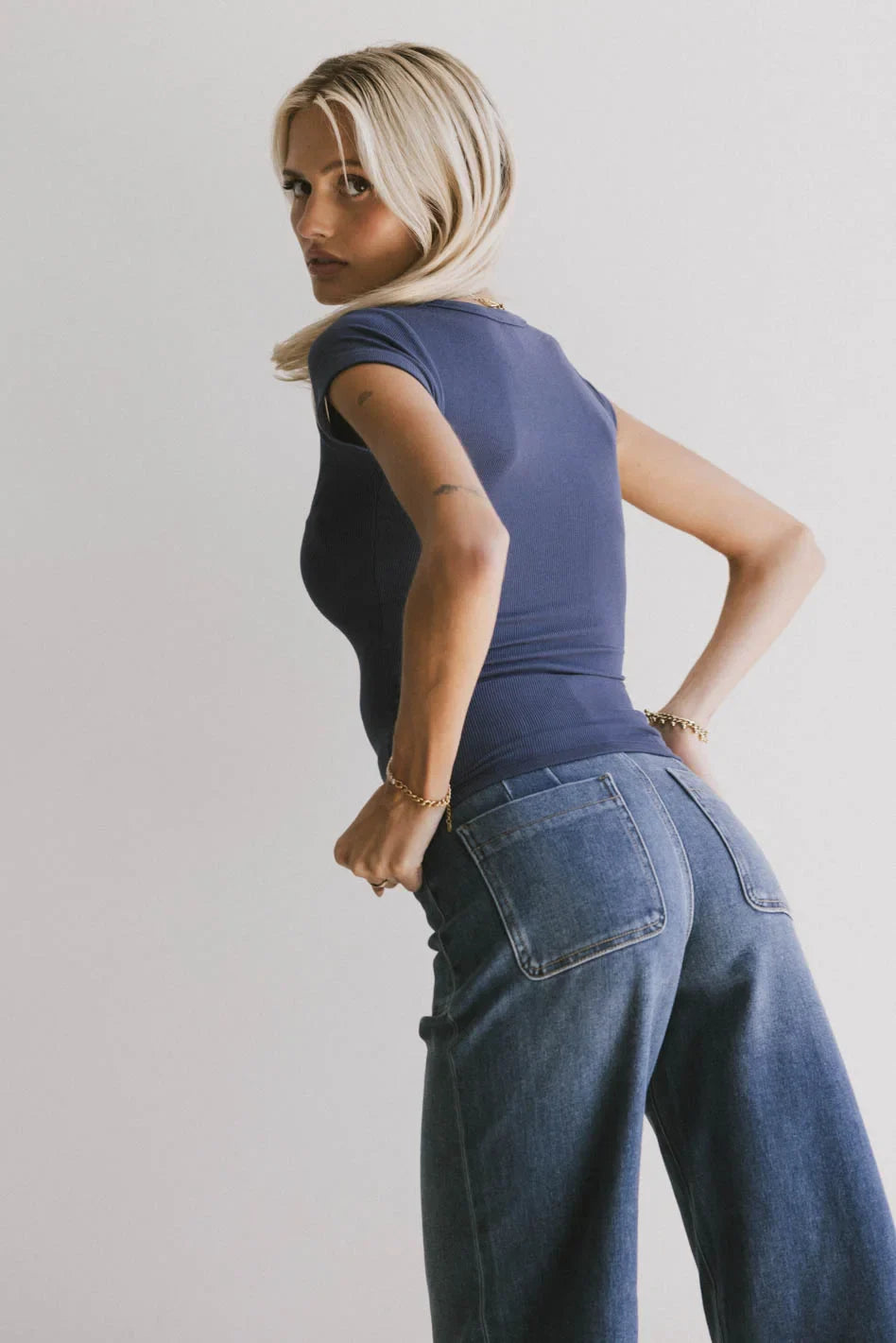 Freya Ribbed Top in Navy