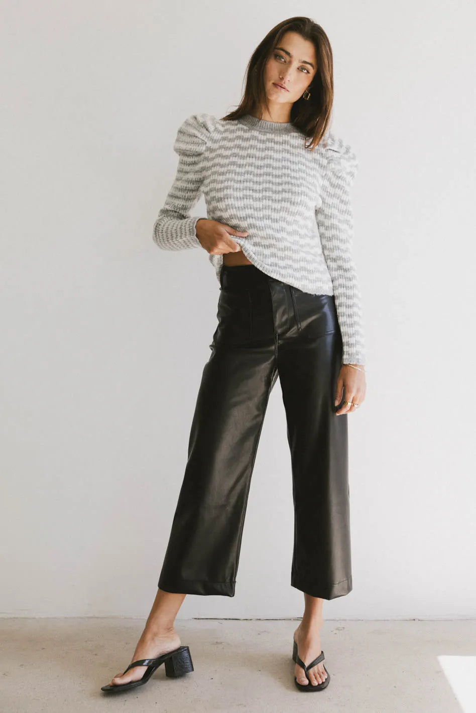 Sadie Wide Leg Pants in Black Leather - FINAL SALE