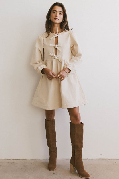 Tyler Peplum Mini Dress in Ivory Corduroy - FINAL SALE