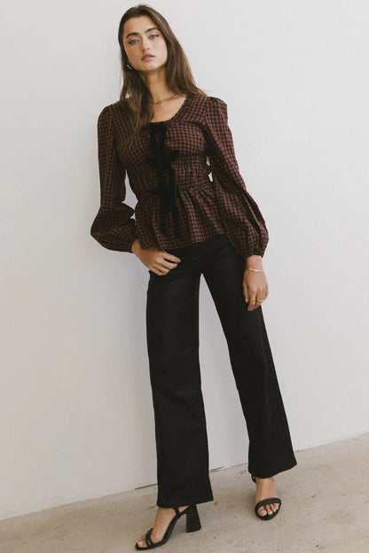 Ella Tie Peplum Blouse in Brick - FINAL SALE