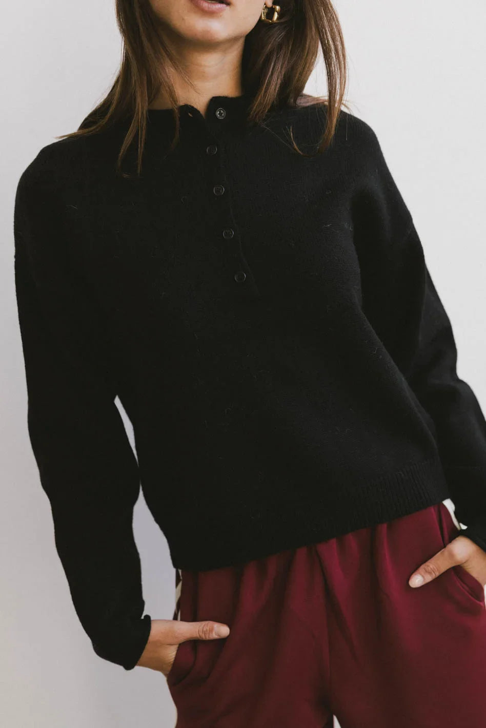 Meli Button Front Knit Sweater in Black - FINAL SALE