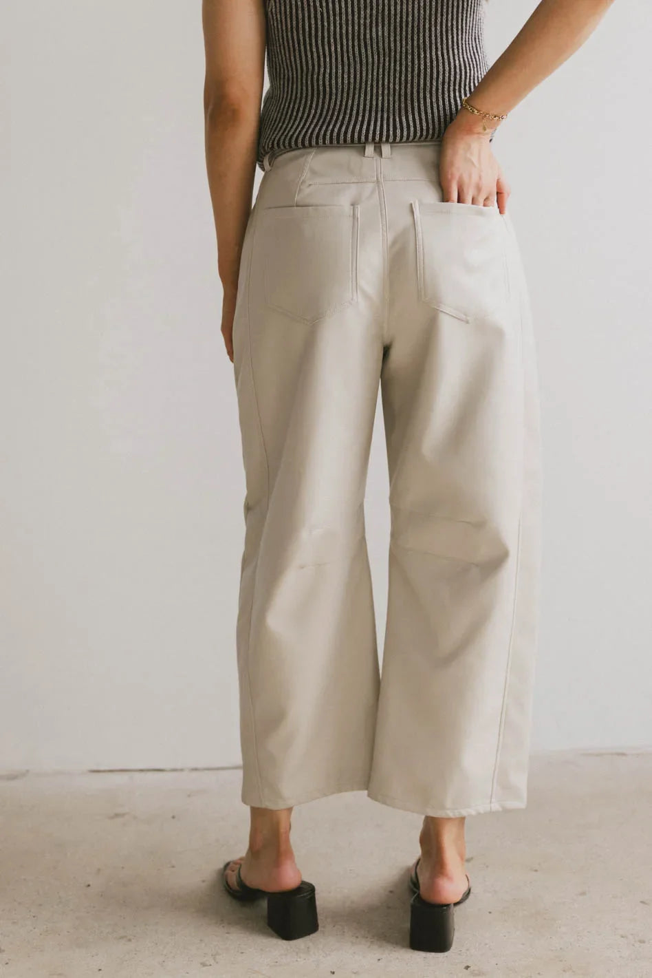 Langston Vegan Leather Barrel Jeans in Sand - FINAL SALE