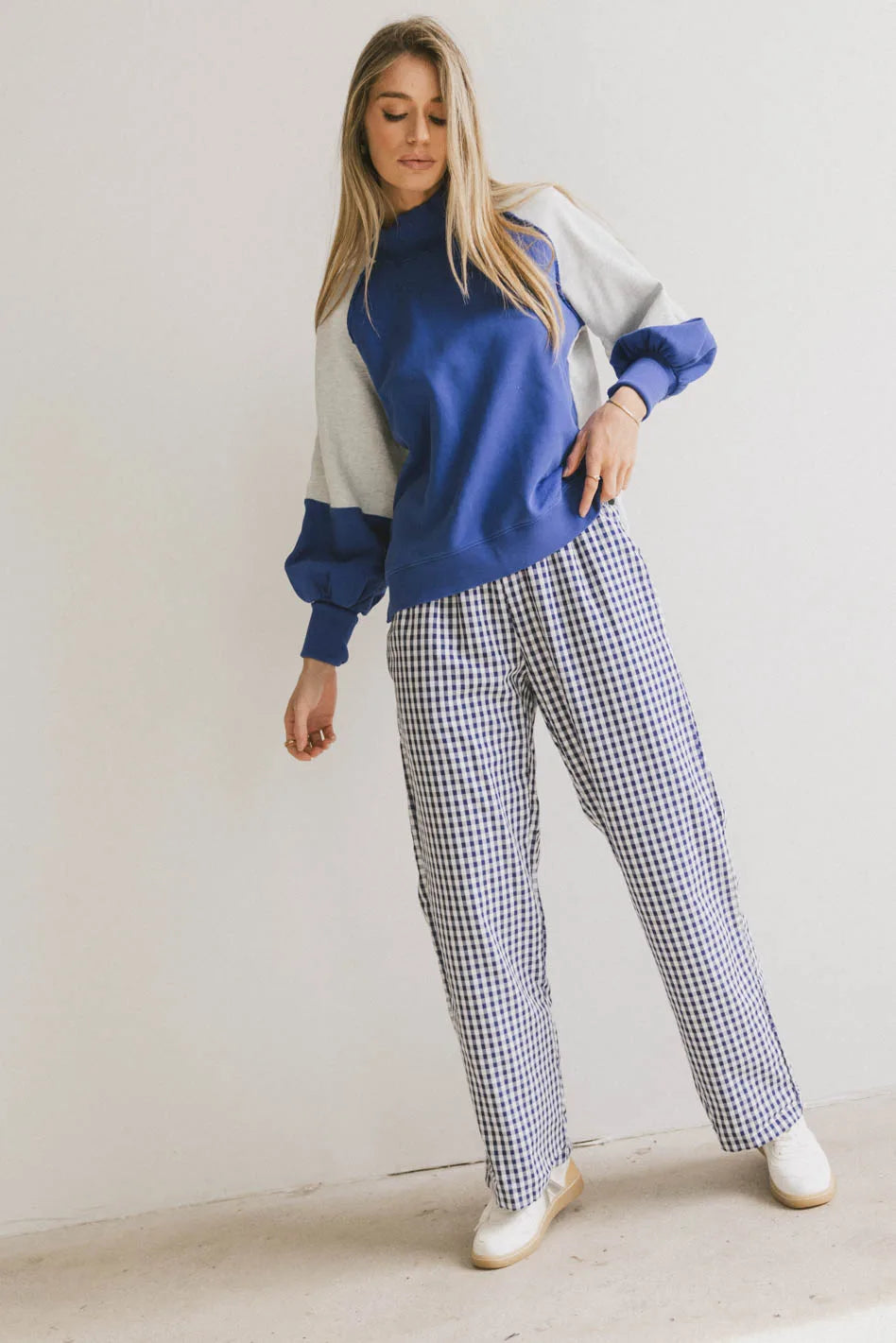 Romero Gingham Pants in Navy - FINAL SALE