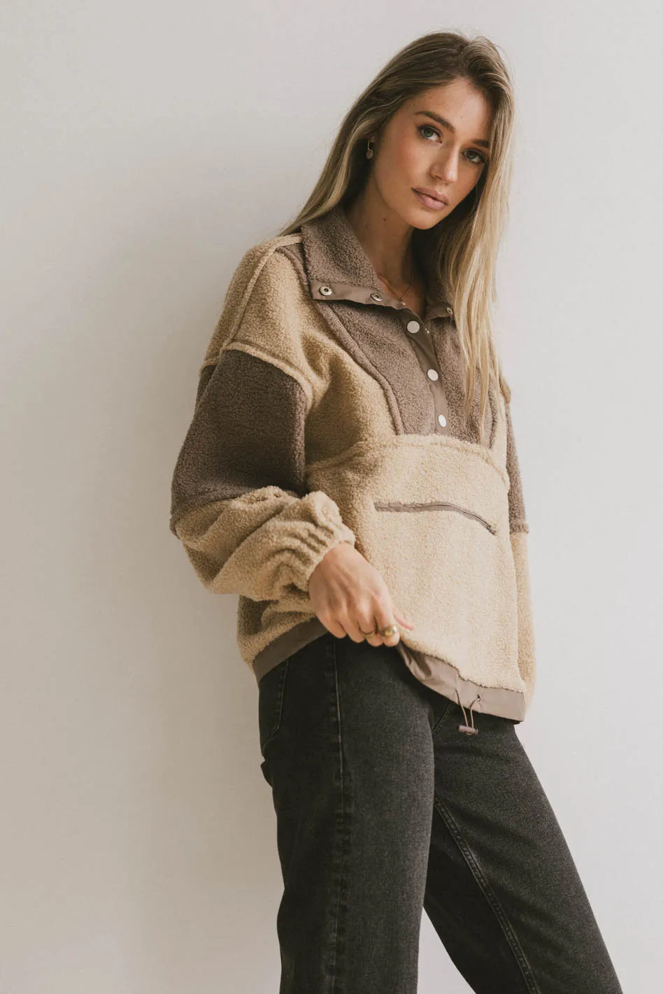Indra Quarter Zip in Taupe - FINAL SALE
