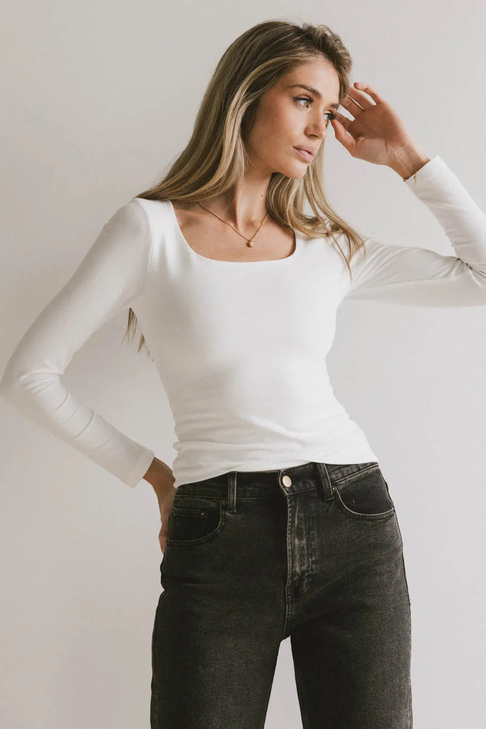 Polly Scoop Neck Top in Ivory - FINAL SALE