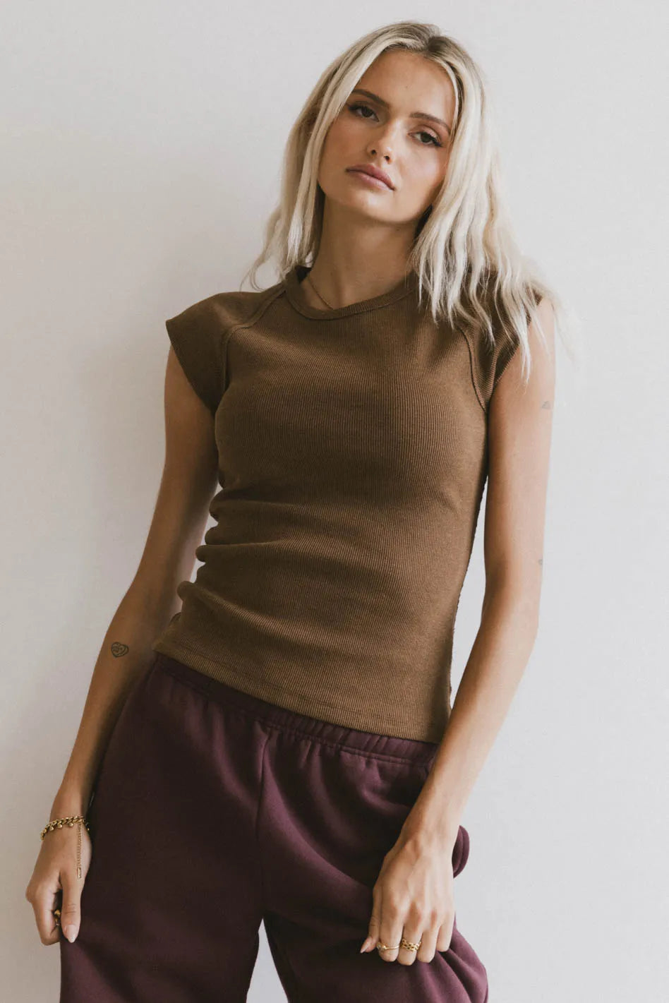 Huxley Cap Sleeve Top in Brown - FINAL SALE
