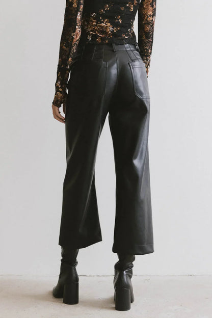 Sadie Wide Leg Pants in Black Leather - FINAL SALE
