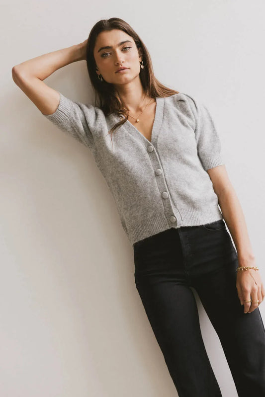 Colletta Short Sleeve Cardigan in Heather Grey - FINAL SALE