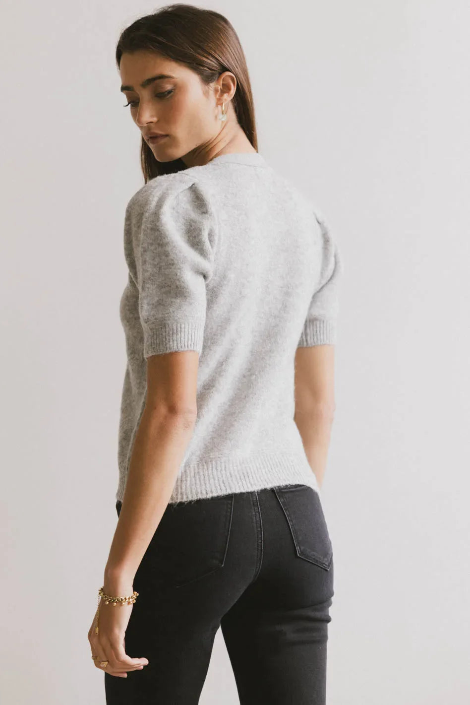 Colletta Short Sleeve Cardigan in Heather Grey - FINAL SALE