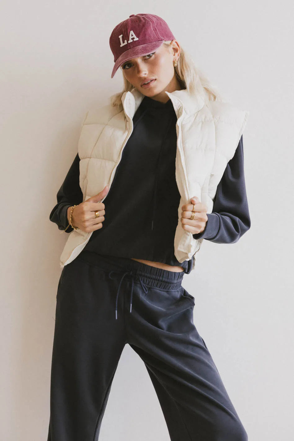 Bellese Quilted Puffer Vest in Bone - FINAL SALE