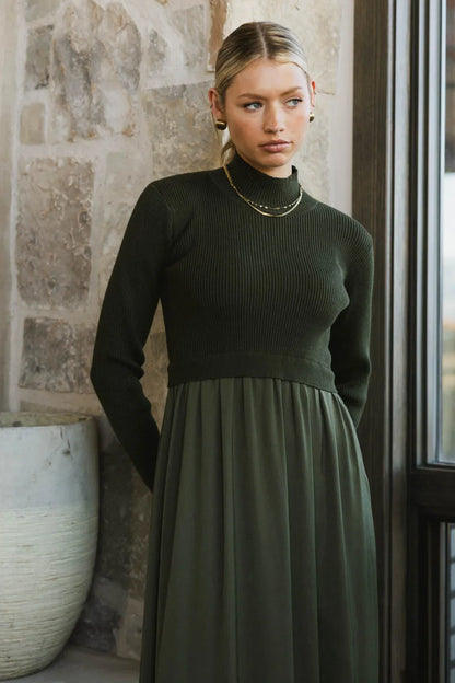 Zeda Midi Dress in Olive - FINAL SALE