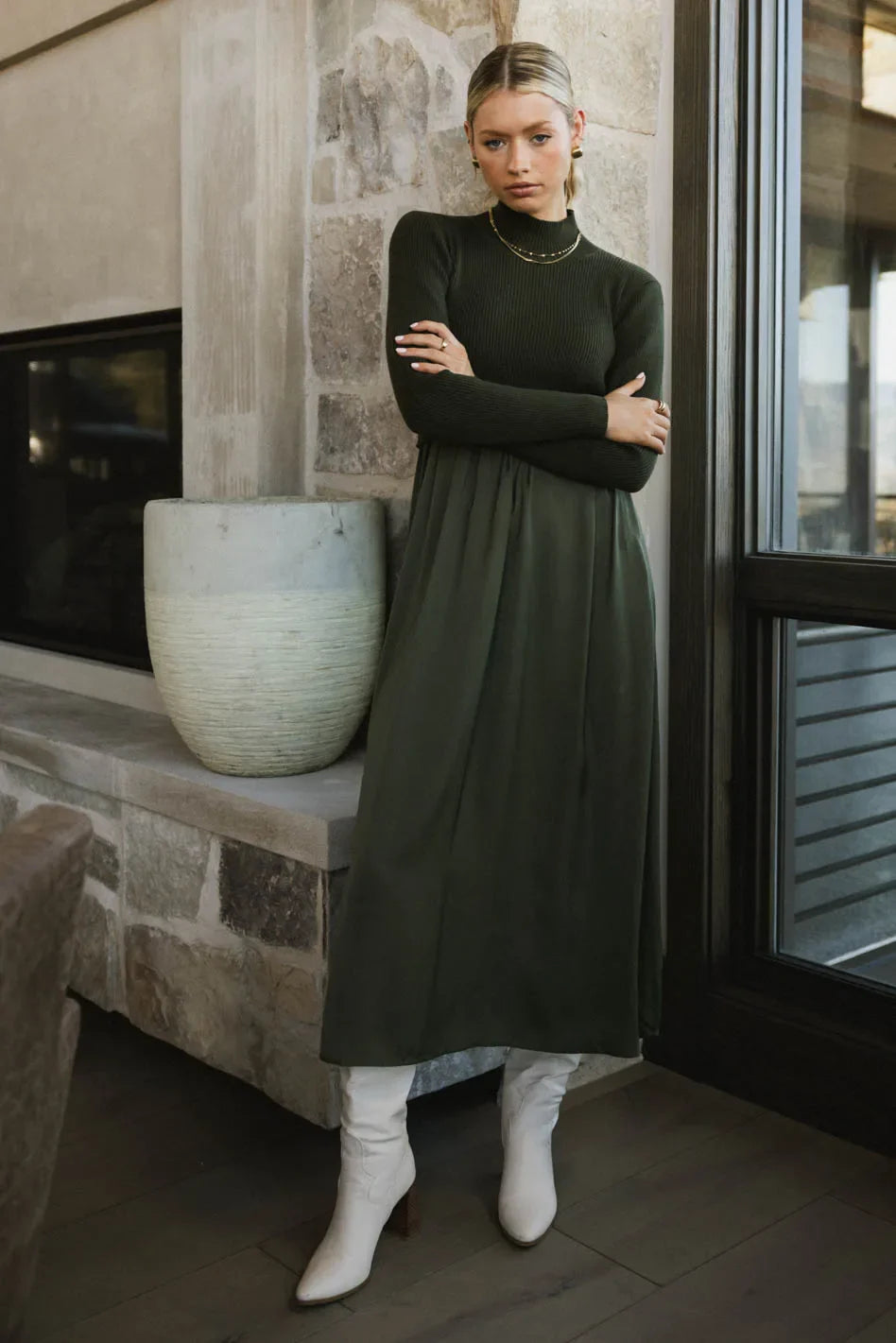 Zeda Midi Dress in Olive - FINAL SALE