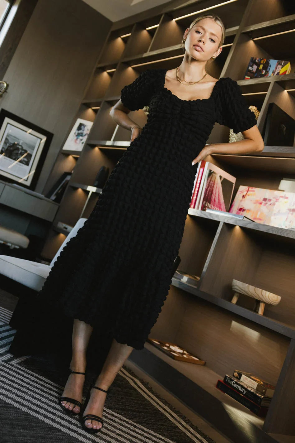 Miley Bubble Texture Dress in Black - FINAL SALE