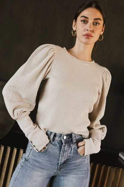 Lettie Waffle Knit Top in Cream - FINAL SALE
