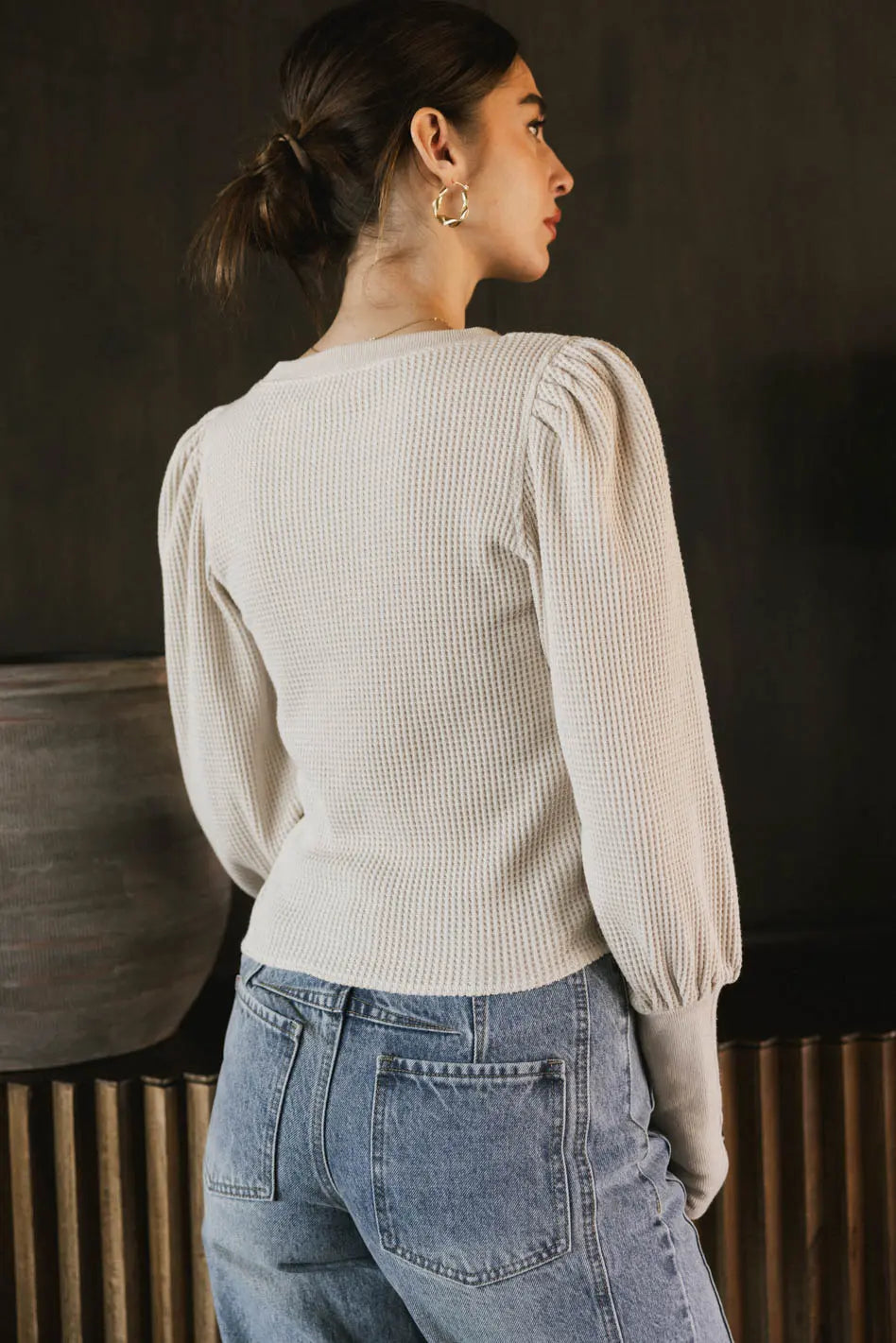 Lettie Waffle Knit Top in Cream - FINAL SALE