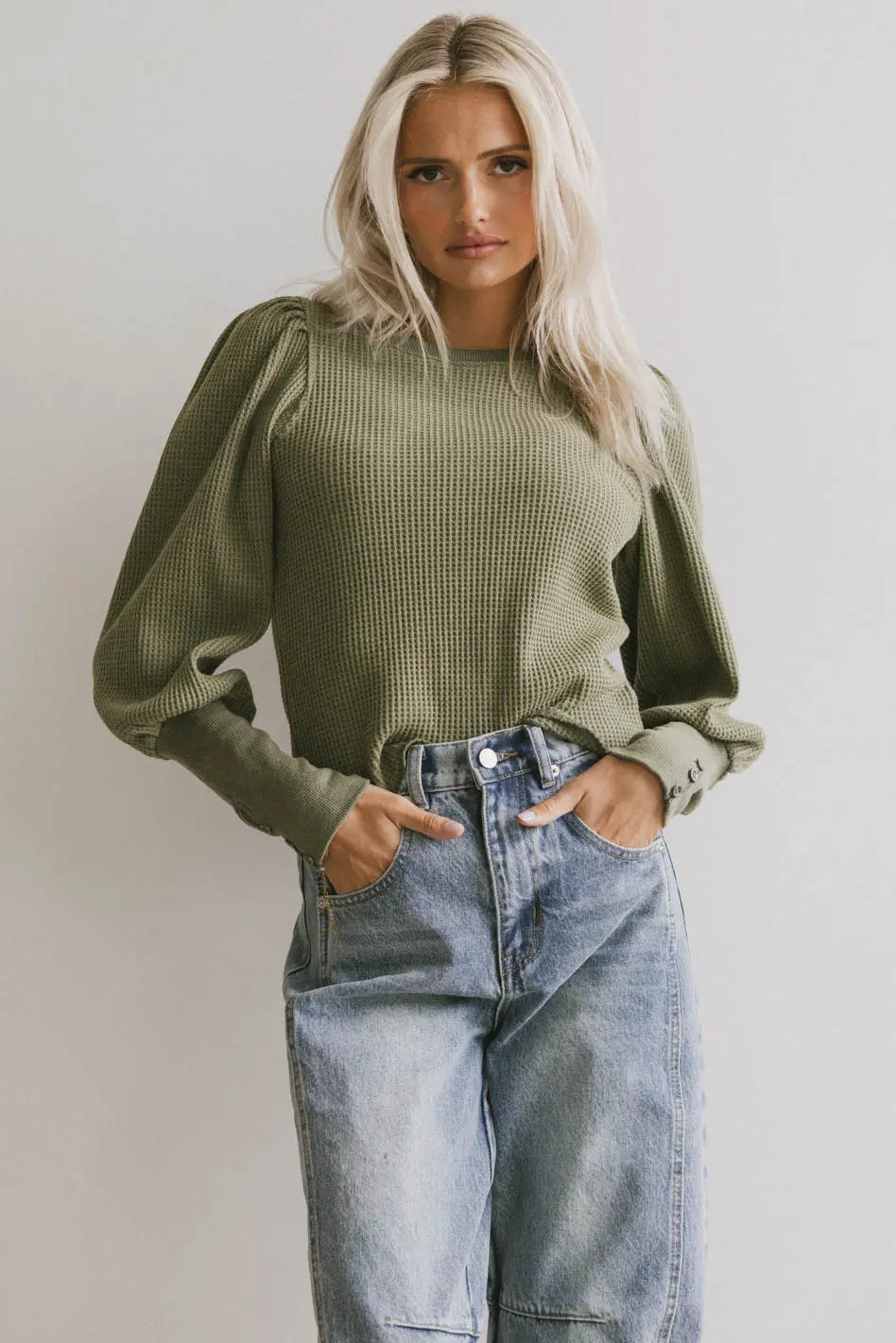 Lettie Waffle Knit Top in Olive - FINAL SALE