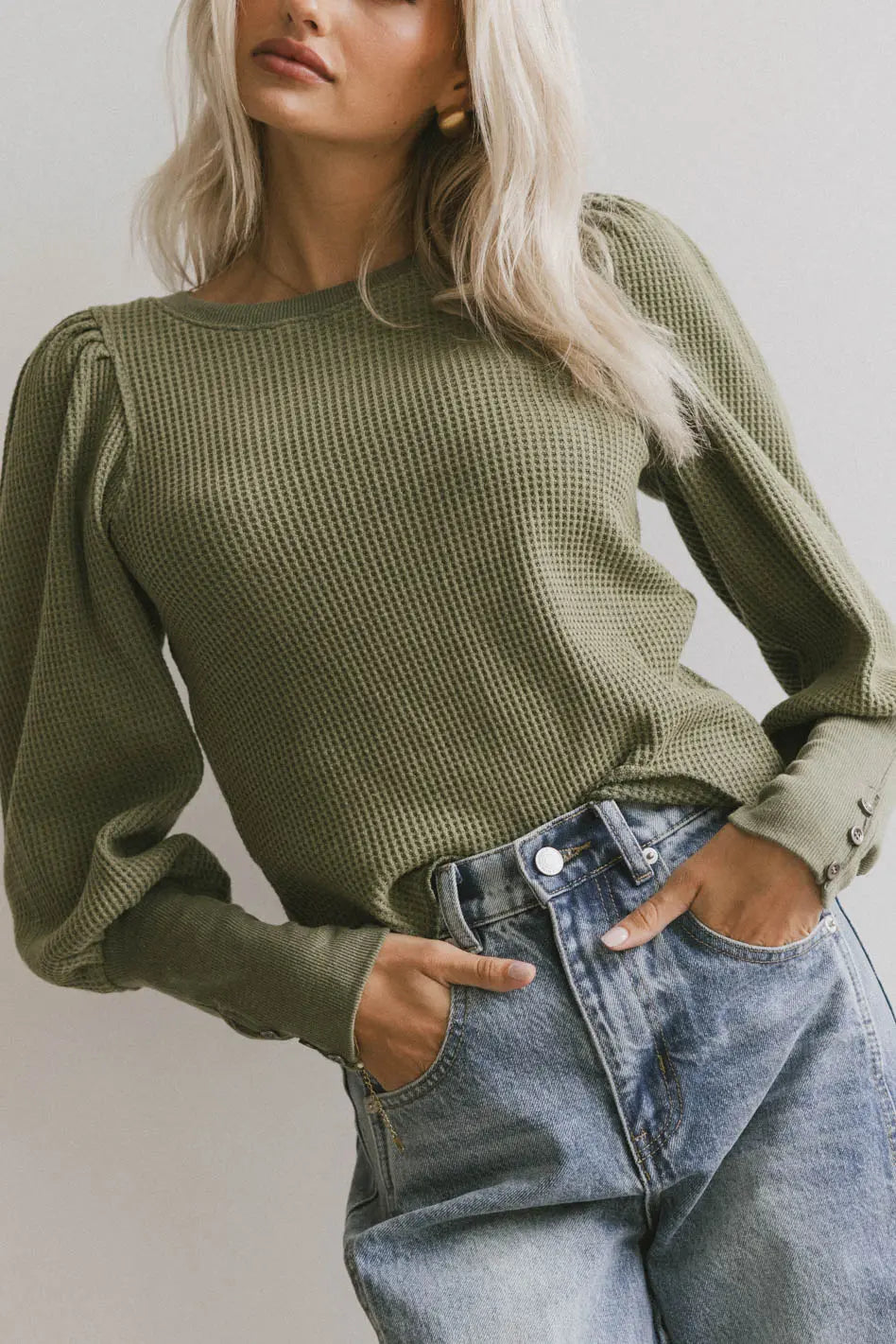 Lettie Waffle Knit Top in Olive - FINAL SALE