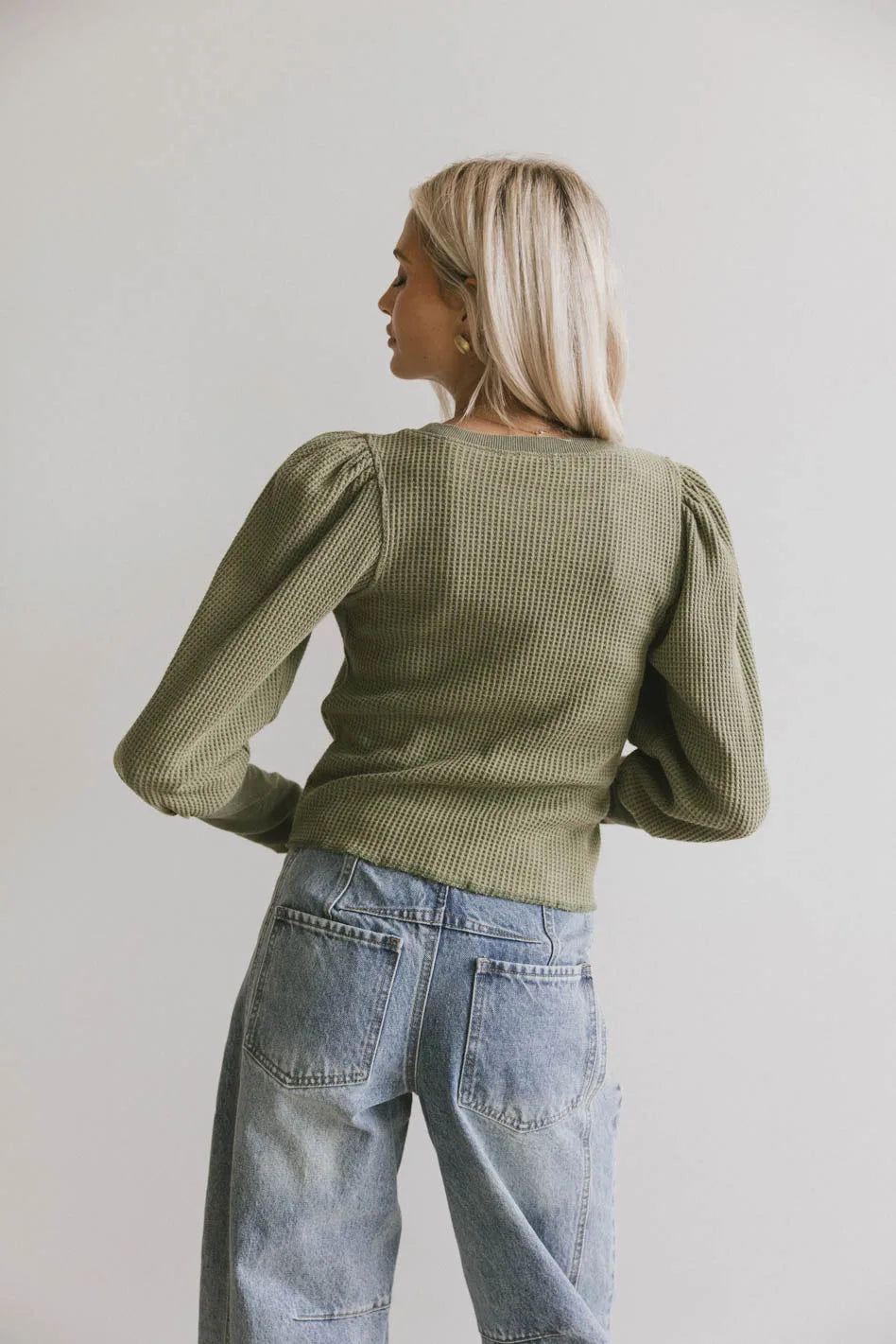 Lettie Waffle Knit Top in Olive - FINAL SALE