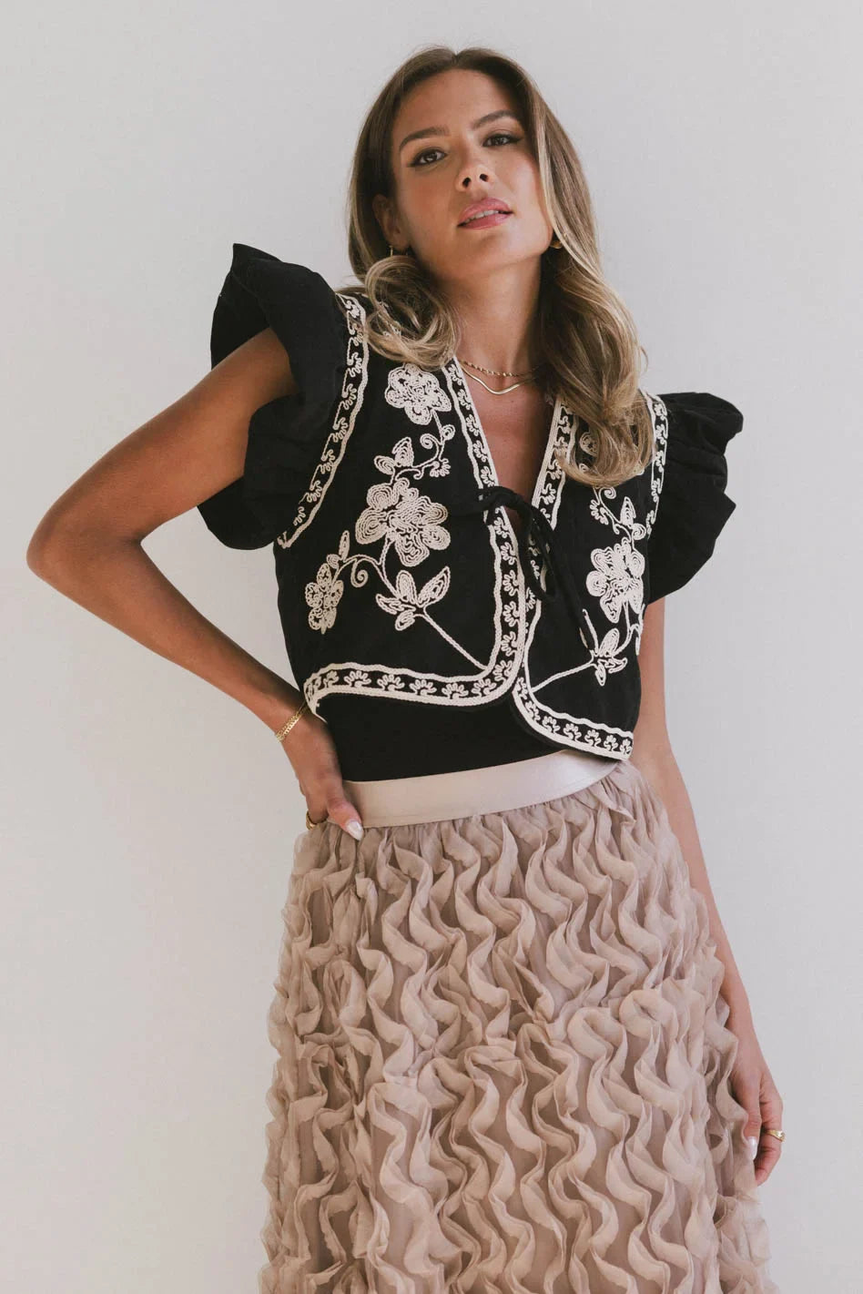 Damaris Embroidered Vest in Black - FINAL SALE
