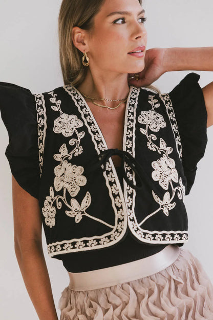 Damaris Embroidered Vest in Black - FINAL SALE