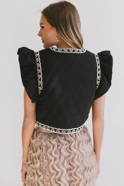 Damaris Embroidered Vest in Black - FINAL SALE