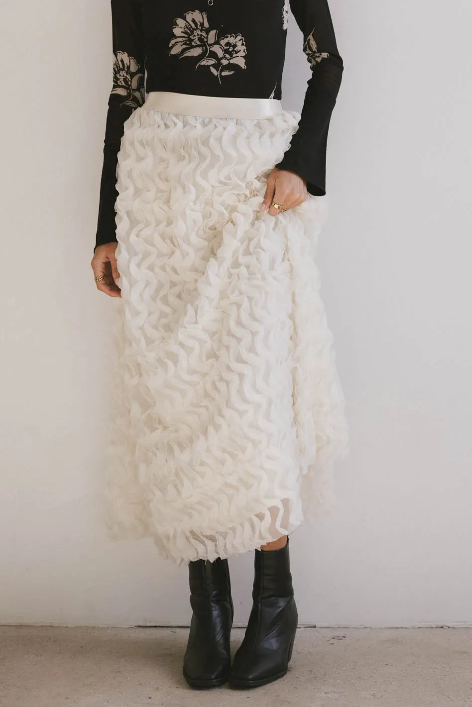 Yani Ruffle Tulle Maxi Skirt in Cream - FINAL SALE