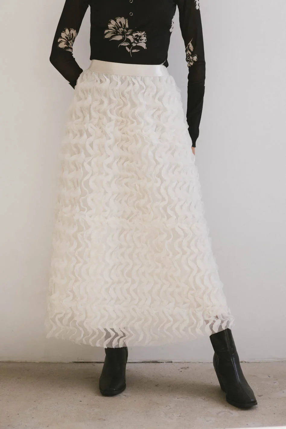 Yani Ruffle Tulle Maxi Skirt in Cream - FINAL SALE