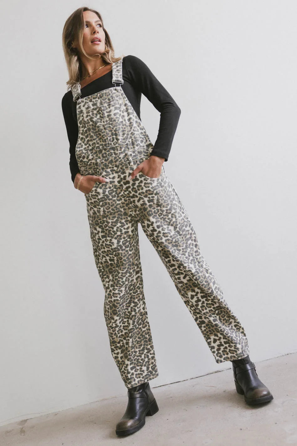 Tansy Denim Overalls in Leopard - FINAL SALE