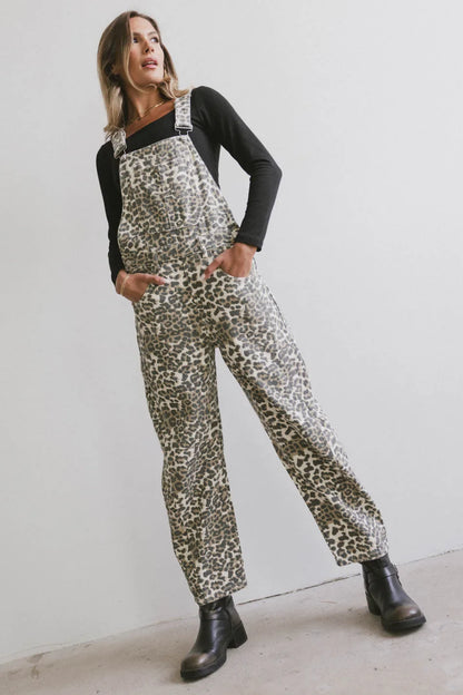 Tansy Denim Overalls in Leopard - FINAL SALE