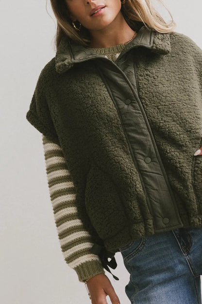 Johanna Sherpa Vest in Olive - FINAL SALE