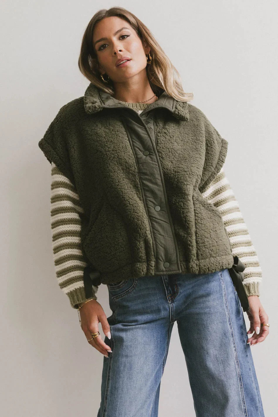 Johanna Sherpa Vest in Olive - FINAL SALE
