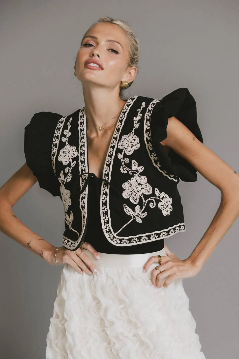 Damaris Embroidered Vest in Black - FINAL SALE