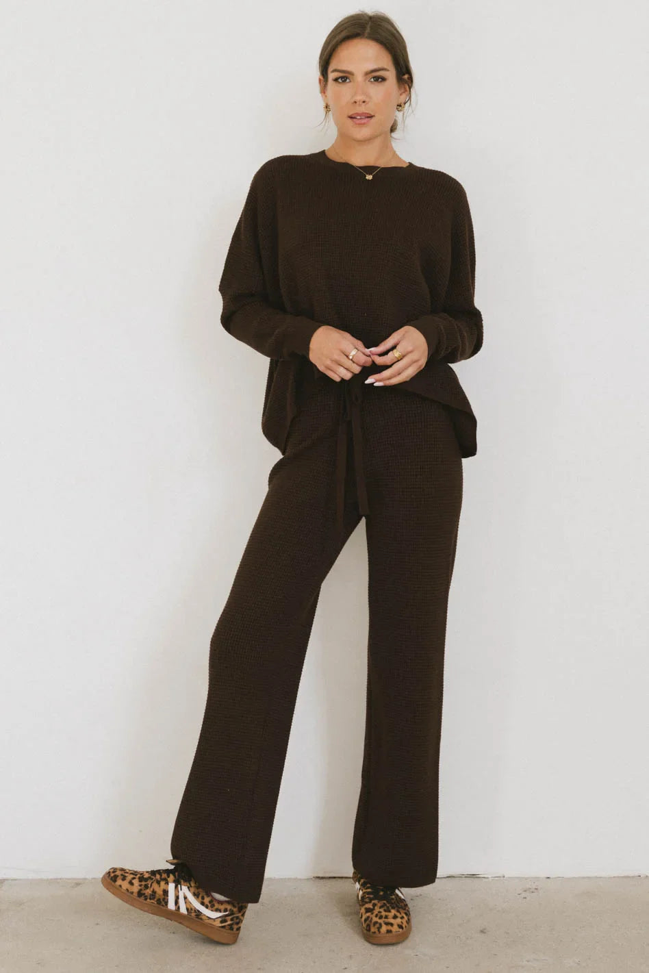 Jesse Waffle Knit Top in Brown - FINAL SALE