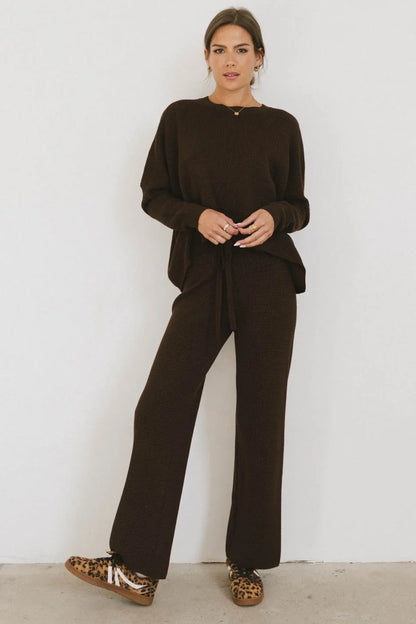 Jesse Waffle Knit Top in Brown - FINAL SALE